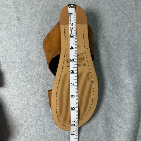 Roan Somerville Tan Leather Slide Sandals Womens 10 Flat Boho Teal Lining - Picture 8 of 12